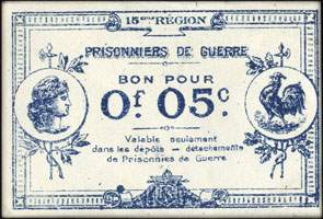 Bon de 0,05 franc - 15ème Région - Prisonniers de Guerre - Marseille (Bouches-du-Rhône - 13) - face