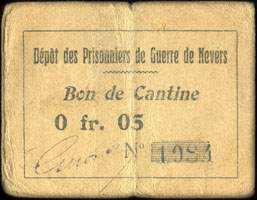 D�p�t des Prisonniers de Guerre de Nevers - Bon de Cantine - 5 centimes - face