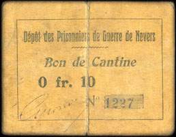 D�p�t des Prisonniers de Guerre de Nevers - Bon de Cantine - 10 centimes - face