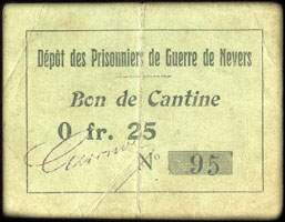 D�p�t des Prisonniers de Guerre de Nevers - Bon de Cantine - 25 centimes - face
