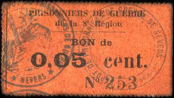 Prisonniers de Guerre de la 8e R�gion - Bon de 5 centimes - face