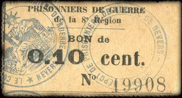 Prisonniers de Guerre de la 8e R�gion - Bon de 10 centimes - face