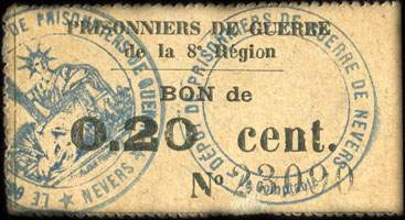 Prisonniers de Guerre de la 8e R�gion - Bon de 20 centimes - face