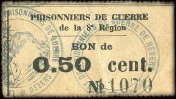 Prisonniers de Guerre de la 8e R�gion - Bon de 50 centimes - face