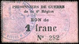 Prisonniers de Guerre de la 8e R�gion - Bon de 1 franc - face