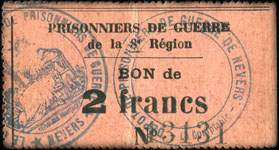 Prisonniers de Guerre de la 8e R�gion - Bon de 2 francs - face