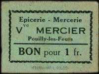 Bon de 1 franc - Epicerie - Mercerie Veuve Mercier - Pouilly-lès-Feurs (Loire - département 42)