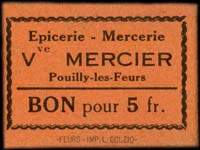 Bon de 5 francs - Epicerie - Mercerie Veuve Mercier - Pouilly-lès-Feurs (Loire - département 42)