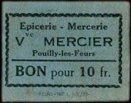 Bon de 10 francs - Epicerie - Mercerie Veuve Mercier - Pouilly-lès-Feurs (Loire - département 42)