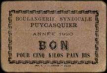 Bon pour cinq kilos pain bis - Anne 1920 - Boulangerie Syndicale Puycasquier - face