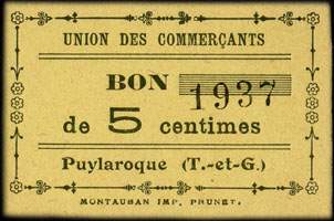 Bon pour 5 centimes - Numro 1937 - Union des Commerants - Puylaroque