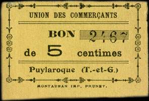 Bon pour 5 centimes - Numro 2467 - Union des Commerants - Puylaroque