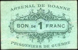 Bon de 1 franc - Arsenal de Roanne - Prisonniers de Guerre - Roanne (Loire - 42) - face