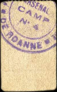 Bon de 0,05 franc - n� 21469 - 13e R�gion - Prisonniers de Guerre - Cre Mlle N� 38 823 P. G. du 15 Mai 1916 - Roanne (Loire - 42) - dos