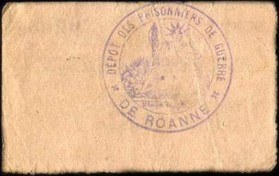 Bon de 0,05 franc - n� 99,066 - 13me R�gion - Prisonniers de Guerre - Cre Mlle N� 38 823 P. G. du 15 Mai 1916 - Roanne (Loire - 42) - dos