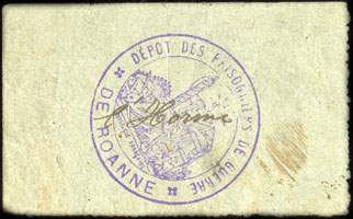 Bon de 0,25 franc - n� 23,771 - 13me R�gion - Prisonniers de Guerre - Cre Mlle N� 38 823 P. G. du 15 Mai 1916 - Roanne (Loire - 42) - dos