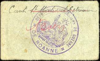 Bon de 0,25 franc - n� 39,084 - 13me R�gion - Prisonniers de Guerre - Cre Mlle N� 38 823 P. G. du 15 Mai 1916 - Roanne (Loire - 42) - dos