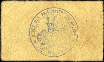 Bon de 0,50 franc - n� 27,258 - 13me R�gion - Prisonniers de Guerre - Cre Mlle N� 38 823 P. G. du 15 Mai 1916 - Roanne (Loire - 42) - dos