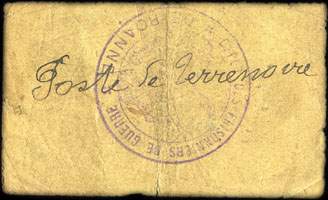 Bon de 0,50 franc - n� 30,165 - 13me R�gion - Prisonniers de Guerre - Cre Mlle N� 38 823 P. G. du 15 Mai 1916 - Roanne (Loire - 42) - dos