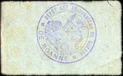 Bon de 5 francs - n� 8,609 - 13me R�gion - Prisonniers de Guerre - Cre Mlle N� 38 823 P. G. du 15 Mai 1916 - Roanne (Loire - 42) - dos