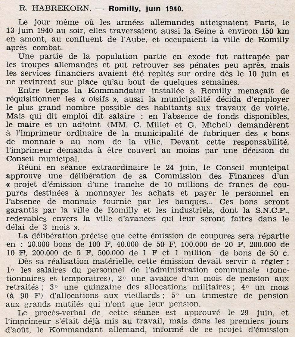 Article de Monsieur R. Habrekorn dans le Bulletin n&ordm; 10 de la Soci�t� Fran�aise de Numismatique de d�cembre 1961 - 1�re partie