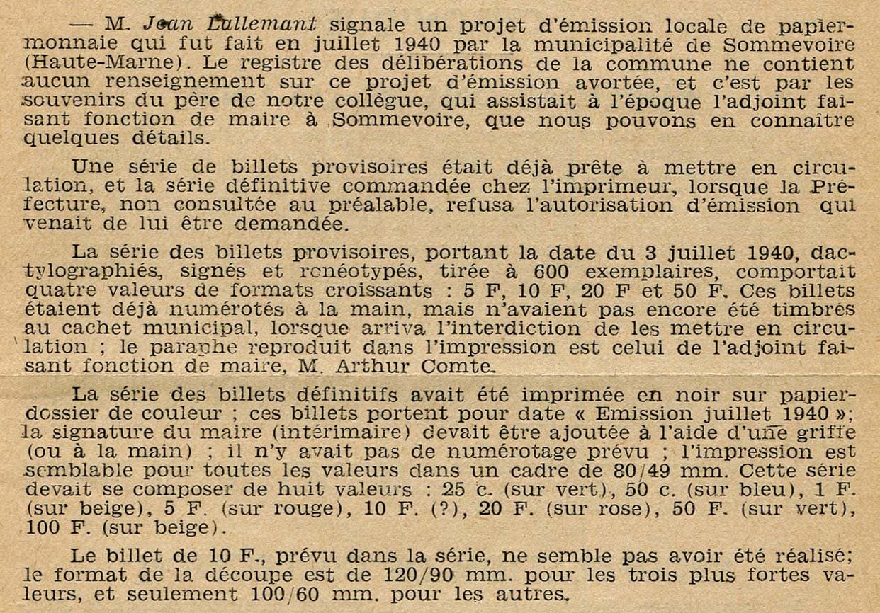 Description des bons des Grands Magasins du Louvre  dans le Bulletin n�9 de la Soci�t� Fran�aise de Numismatique de novembre 1953