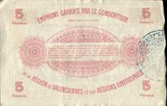 Bon de 5 francs - numro 93260 - srie 31 - Novembre 1917 - Emprunt Garanti par le Consortium des Communes de la Rgion de Valenciennes et des Rgions Limitrophes