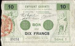 Bon de 10 francs - numro 35251 - srie 1 - Septembre 1914 - Emprunt Garanti par les Communes de l'Arrondissement de Valenciennes