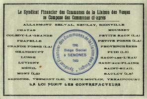 Bon de Monnaie - Un franc - Syndicat Financier des Communes de la Liaison des Vosges - Décision de l'Assemblée Générale du 14 Août 1916 - dos