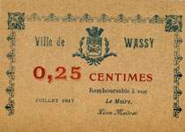 Ville de Wassy - Juillet 1917 - 25 centimes - face