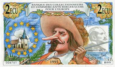 Billet de 2 ecu (14 francs) 1995 n� 006761 - Banque des collectionneurs et des commer�ants bergeracois pour l'Europe - face