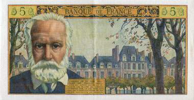Billet de 5 francs VICTOR HUGO - Du 5 mai 1966 au 8 janvier 1970 - dos