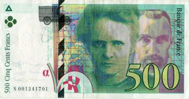 Billet de 500 francs PIERRE ET MARIE CURIE - De 1994 à 2000 - face