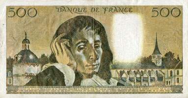 Billet de 500 francs PASCAL - Du 4 janvier 1968 au 2 septembre 1993 - dos