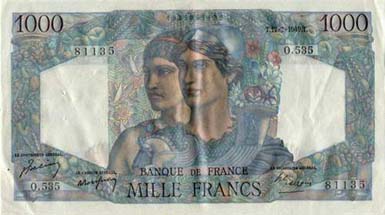 Billet de 1000 francs DEMETER - Du 28 mai 1942 au 6 avril 1944 - face
