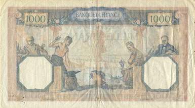 Billet de 1000 francs CERES ET MERCURE modifi - Du 8 juillet 1937 au 18 juillet 1940 - dos