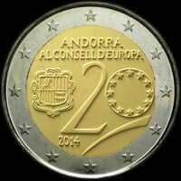 Andorre 2014 - 20ème anniversaire de l'Adhésion de l'Andorre au Conseil de l'Europe - 2 euro commémorative
