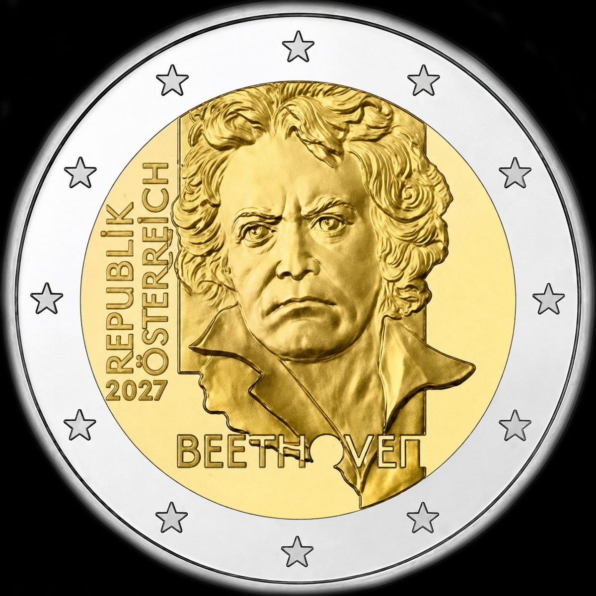 Autriche 2027 - 200 ans de la mort de Ludwig&nbsp;van&nbsp;Beethoven - 2&nbsp;euro&nbsp;comm�morative