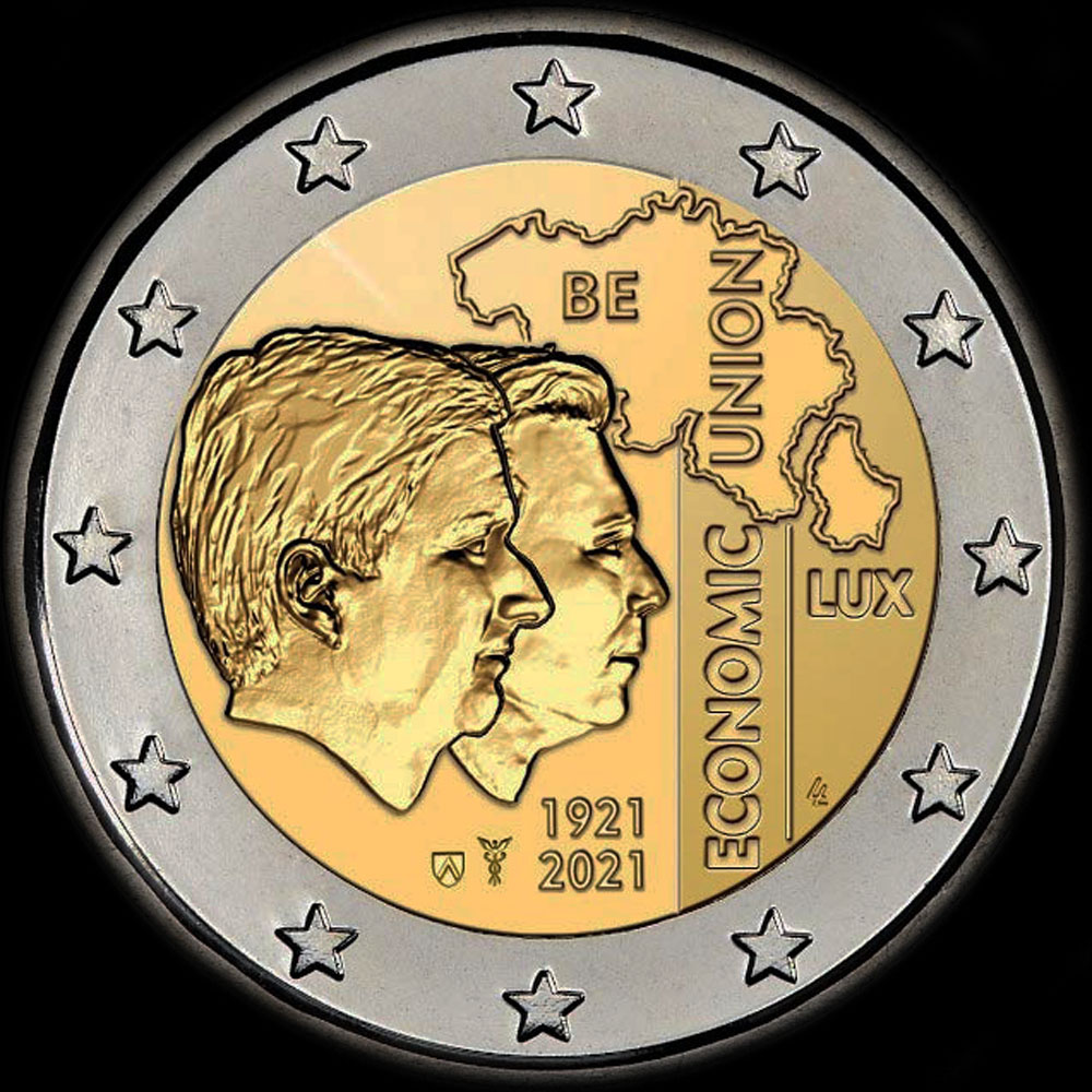Belgique 2021 - 100 ans de l'union conomique avec le Luxembourg - 2 euro commmorative