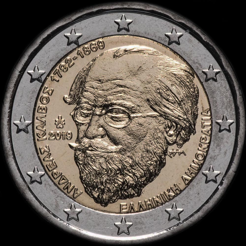 Grce 2019 - 150 ans de la mort d'Andreas Kalvos - 2 euro commmorative