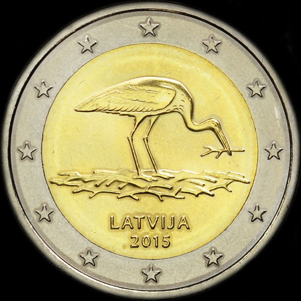 Lettonie 2015 - 10 ans du programme de protection de la Cigogne Noire - 2 euro commmorative