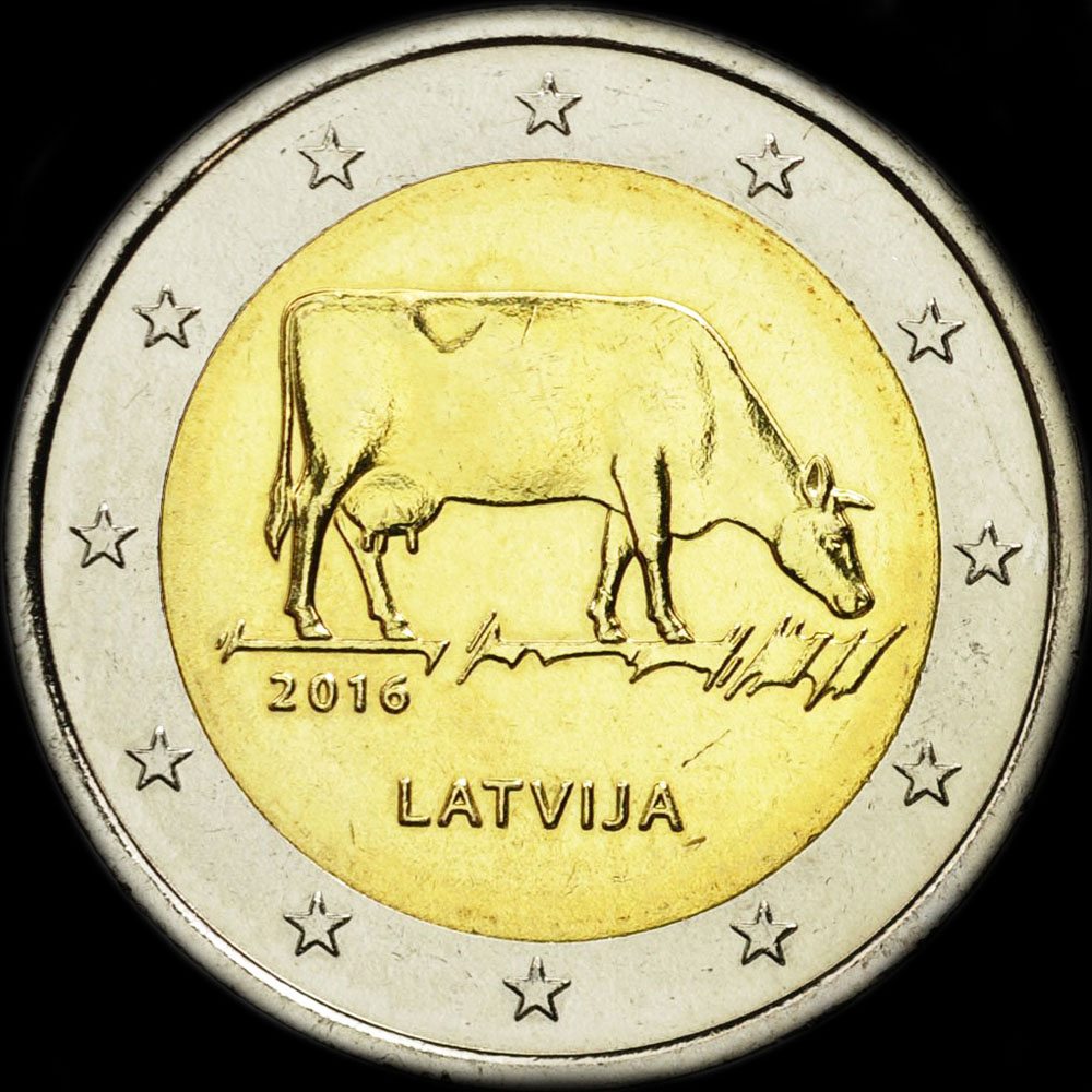 Lettonie 2016 - Vache Brune Lettone - 105 ans du premier registre d'levage - 2 euro commmorative