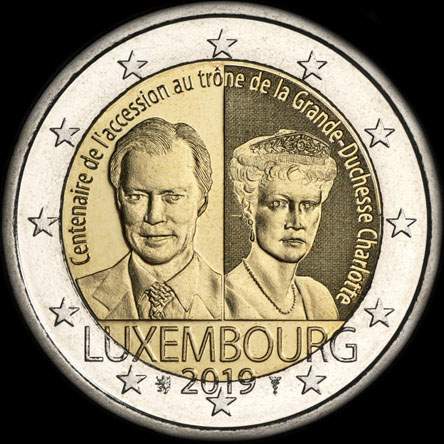 Luxembourg 2019 - 100 ans de l'accession au trne de la Grande-Duchesse Charlotte - 2 euro commmorative