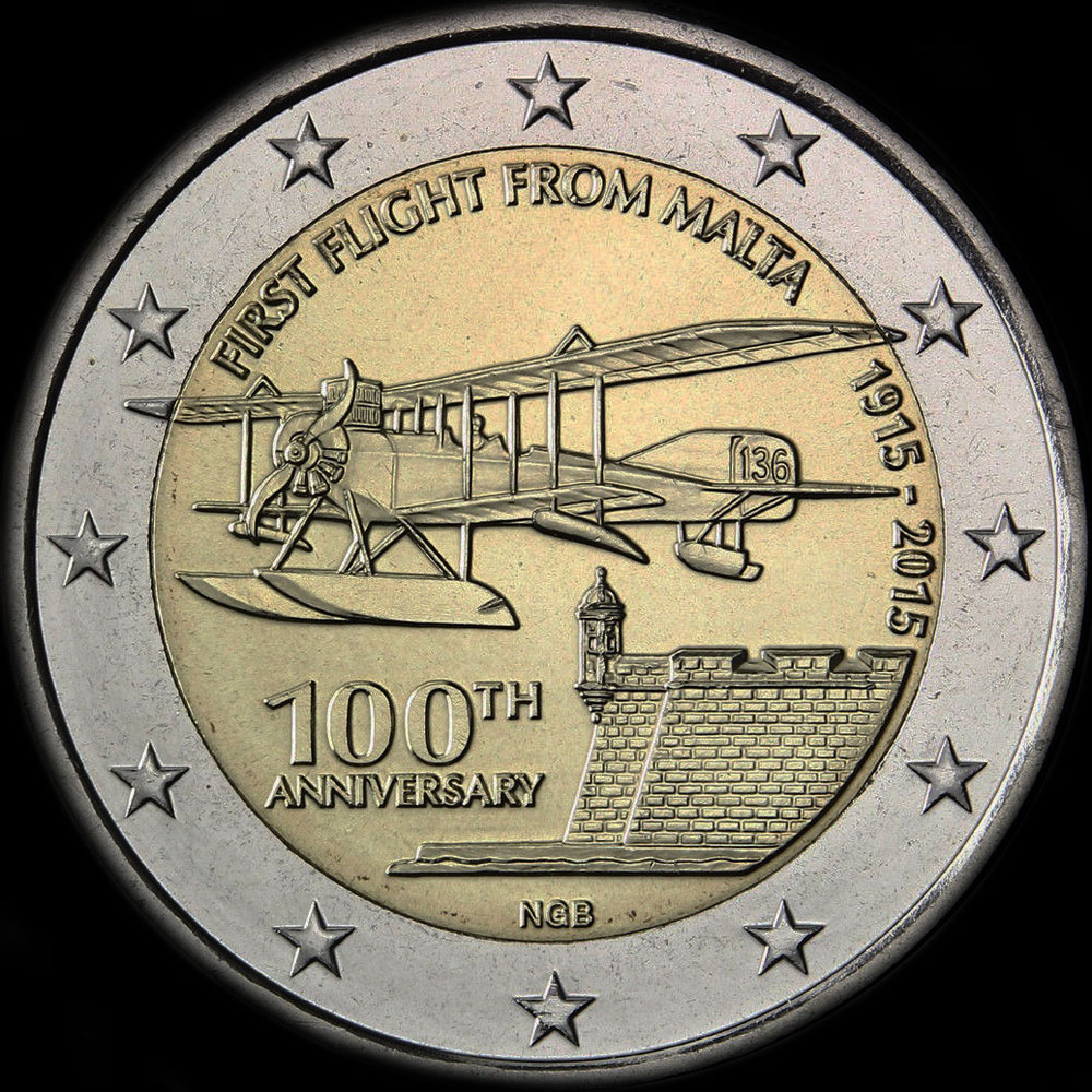 Malte 2015 - 100 ans du premier vol au dpart de Malte - 2 euro commmorative