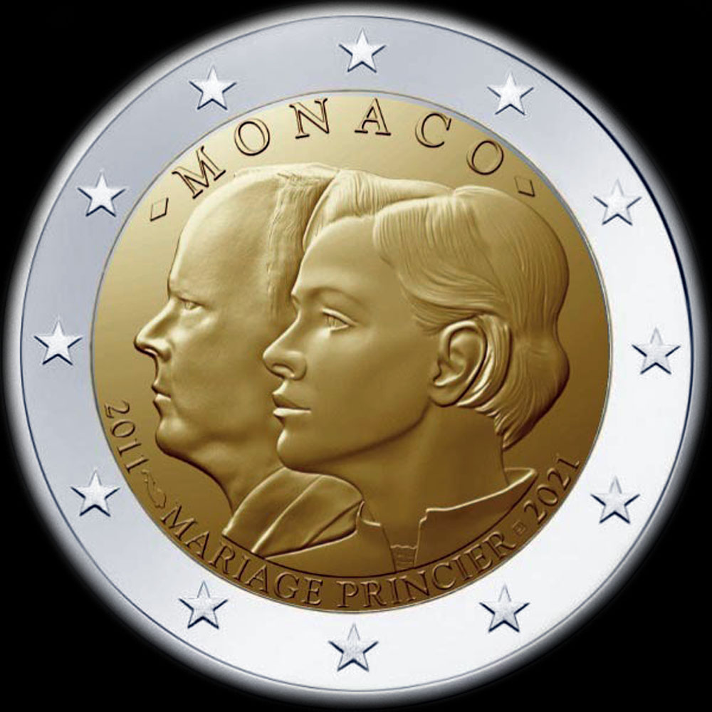 Monaco 2021 - 10 ans de mariage du Prince Albert et de la Princesse Charlne - 2 euro commmorative