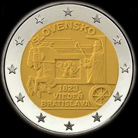 Slovaquie 2023 - 200 ans de la voie postale hippomobile Vienne-Bratislava - 2 euro commémorative