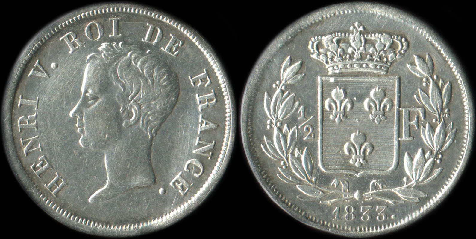 Pice de 1/2 franc Henri V Roi de France 1833