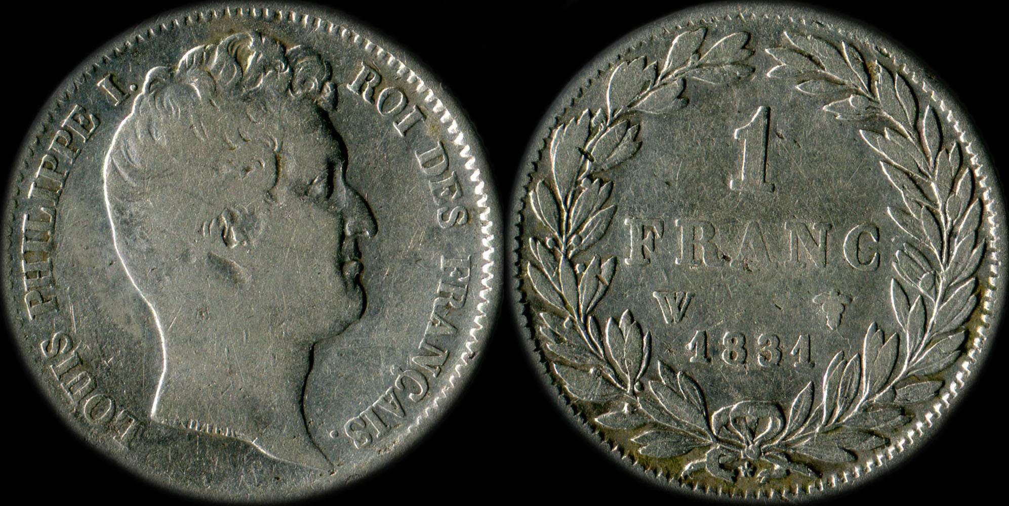 Pice de 1 franc Louis-Philippe I tte nue 1831W