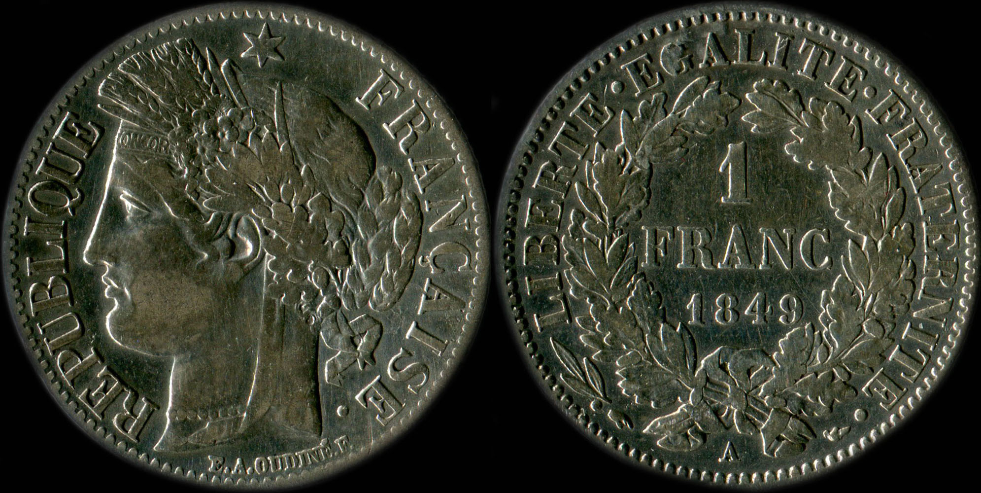 Pice de 1 franc Crs 1849A