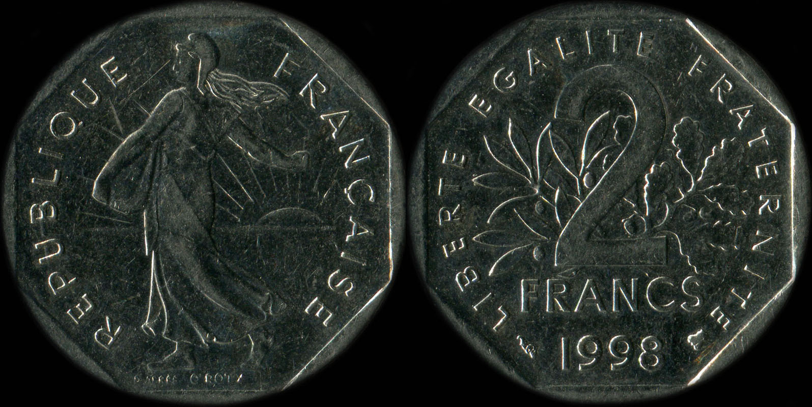 Pice de 2 francs Semeuse 1998 sans point entre O et ROTY